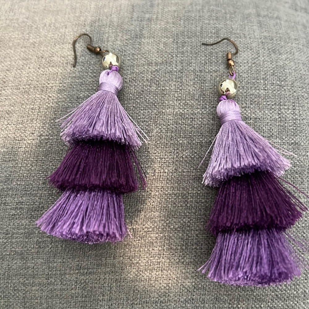 Purple tassel earrings